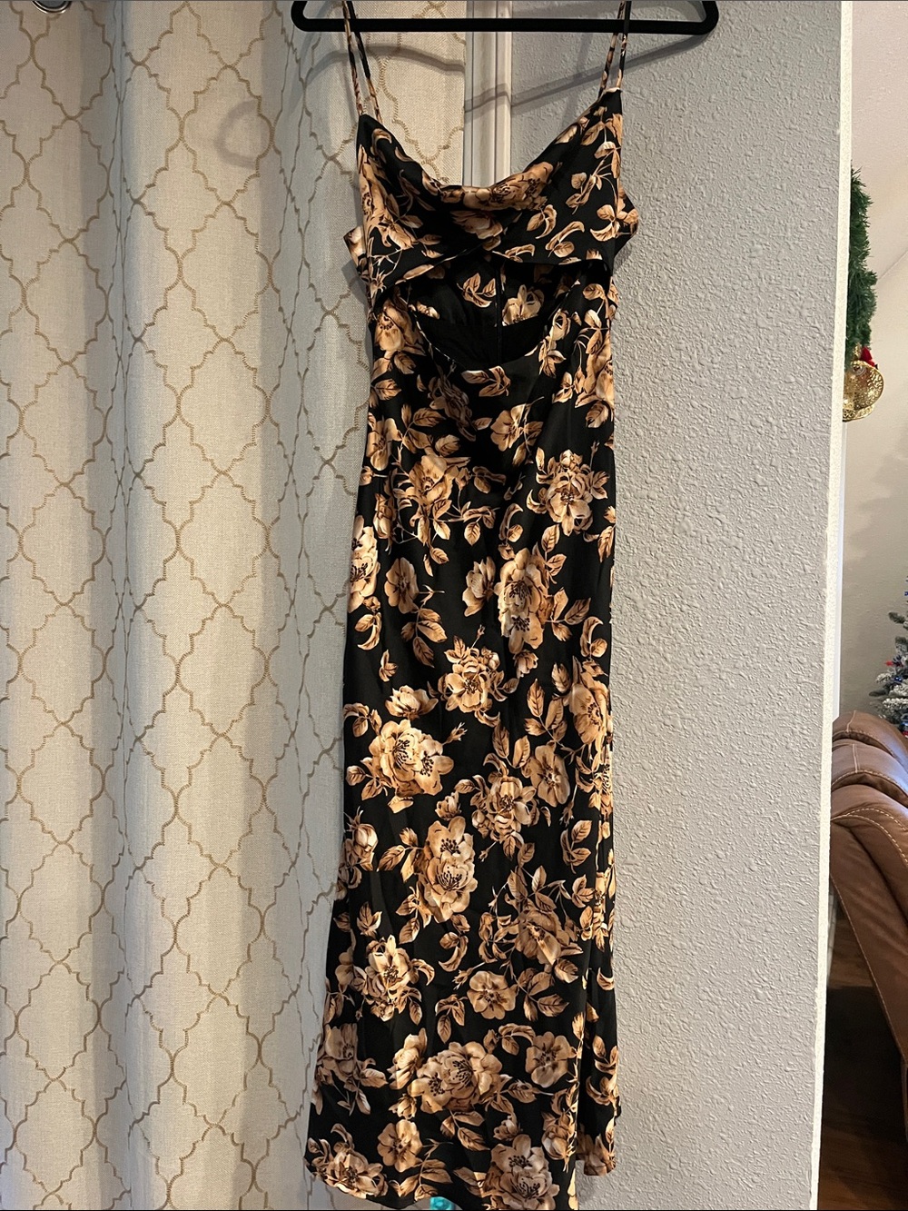 Petal & Pup Black midi Dress with Gold Floral Print